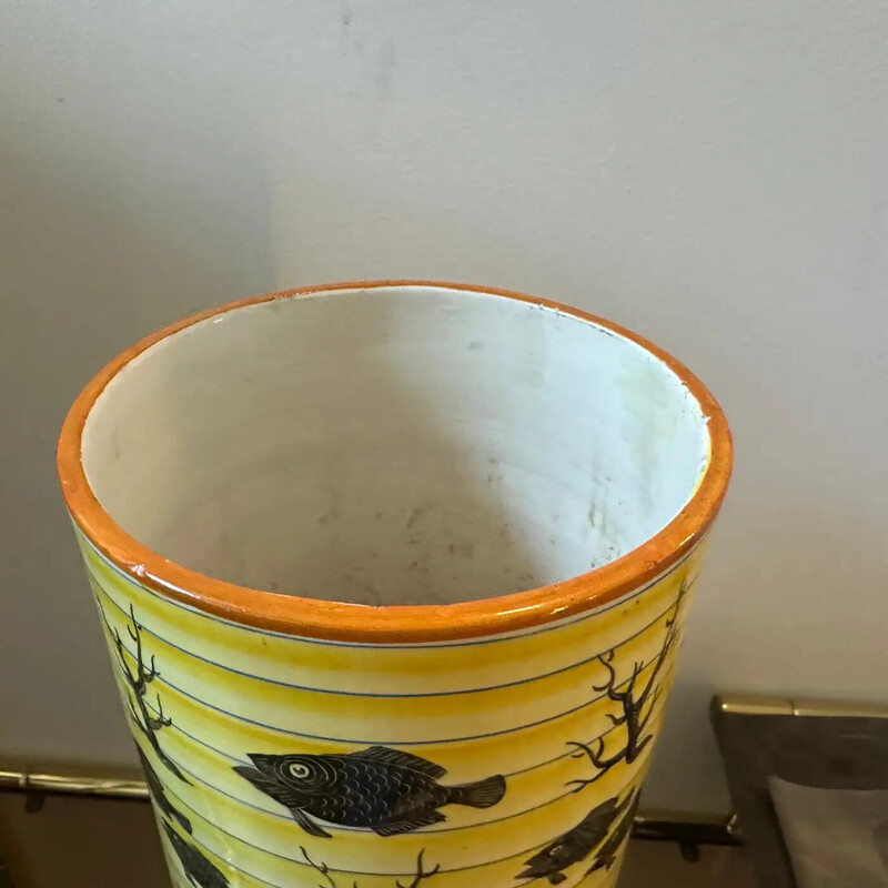 Vase vintage Art Déco en céramique jaune et noire pour A.C.I., Italie 1937