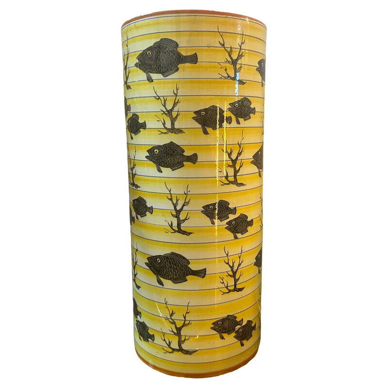 Vase vintage Art Déco en céramique jaune et noire pour A.C.I., Italie 1937