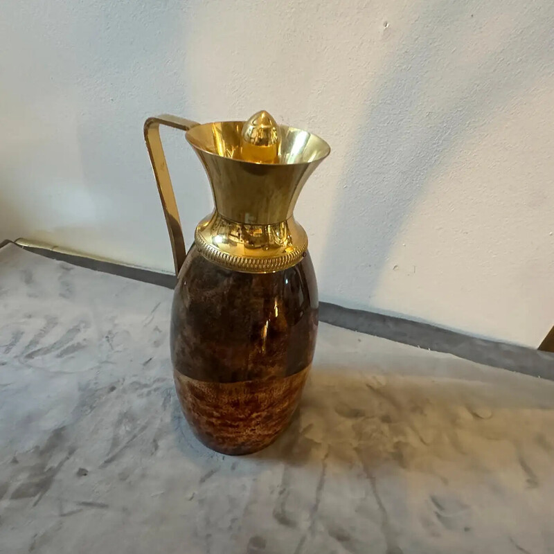 Vintage decanter in brown goatskin and brass by Aldo Tura for Macabo, Italy 1950
