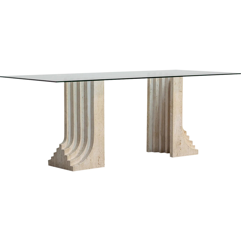 Vintage travertine dining table, Italy 1970
