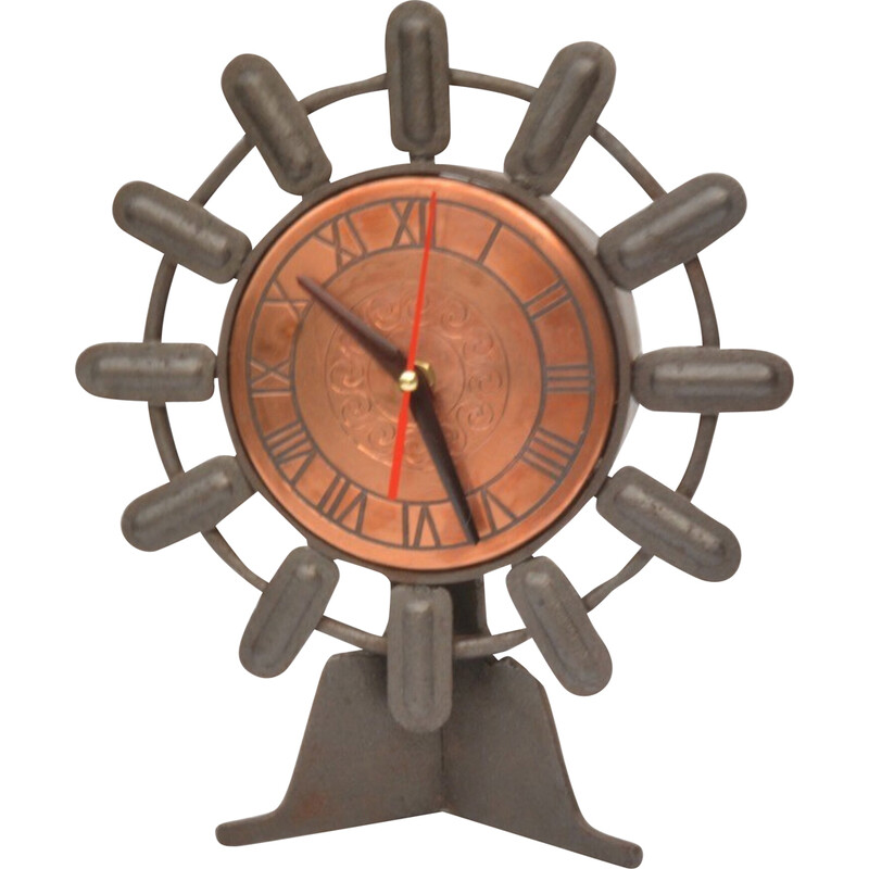 Vintage copper and cast iron mantel clock for Weimar, Germany 1970