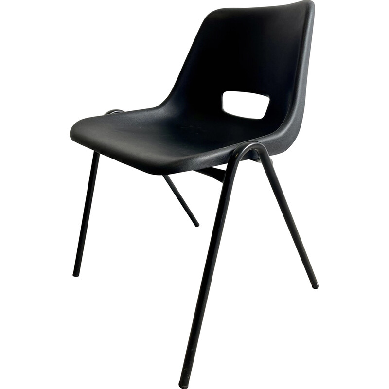 Chaise d'école vintage empilable noire pour K.M Furniture