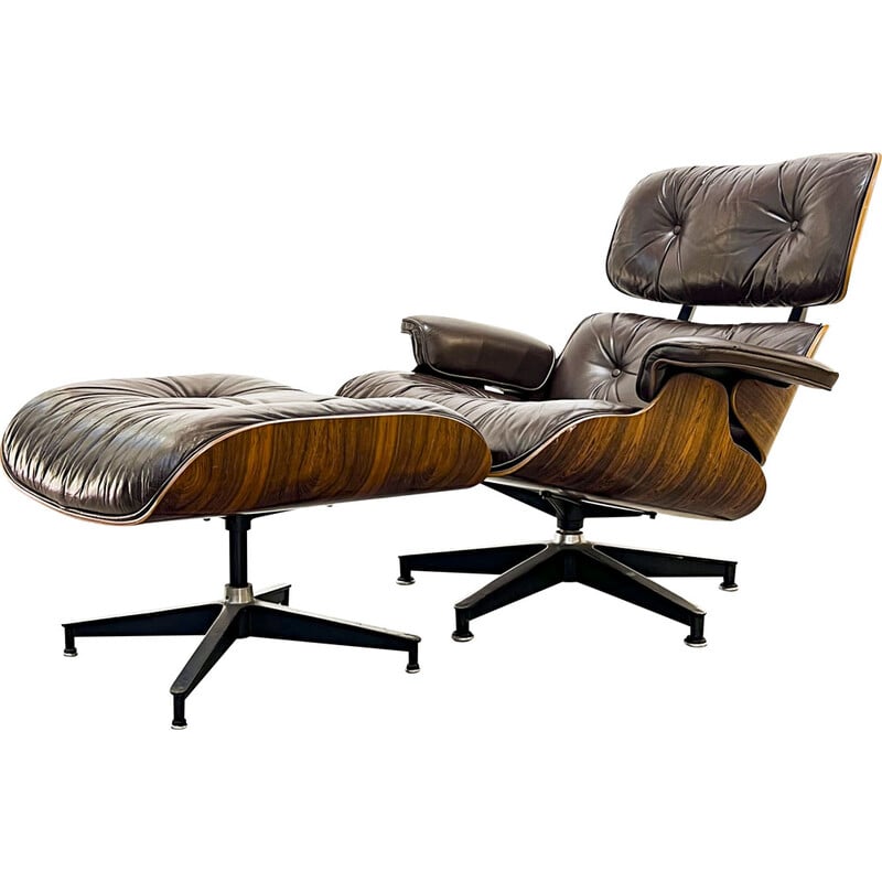 Vintage Sessel mit Ottoman aus Rio Palisander von Charles und Ray Eames, 1970