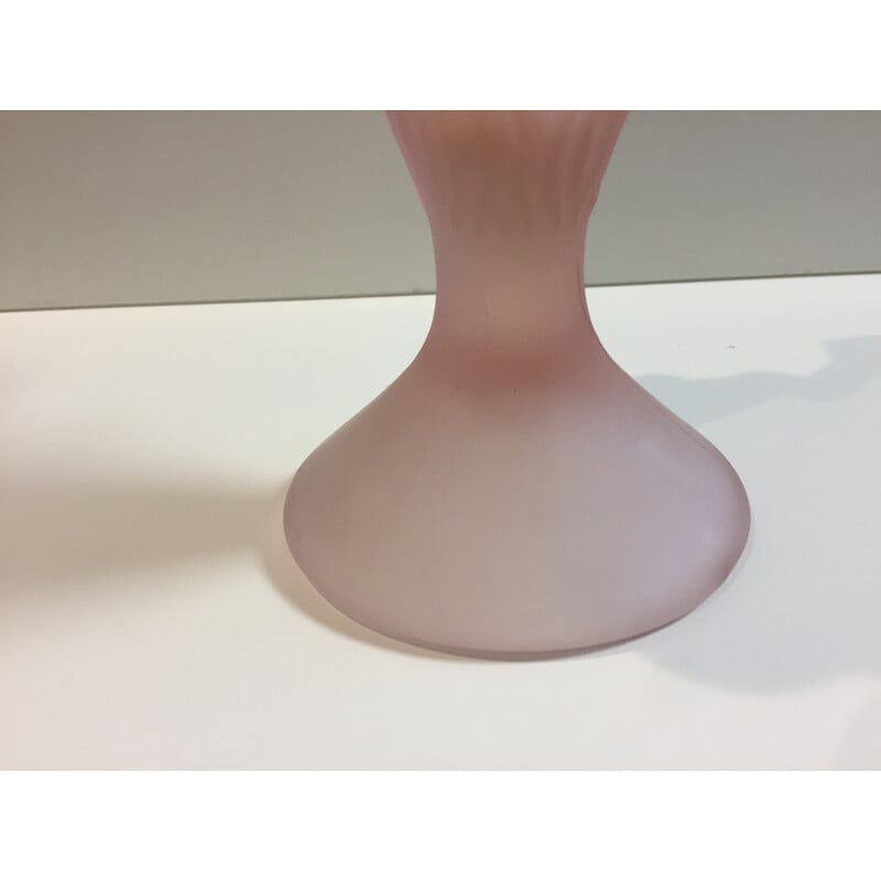 Vase vintage Corolle en verre givré rose, Italie 1980