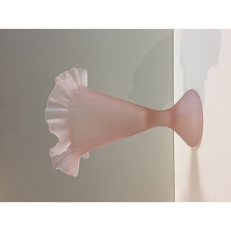 Vintage Corolle vase in pink frosted glass, Italy 1980