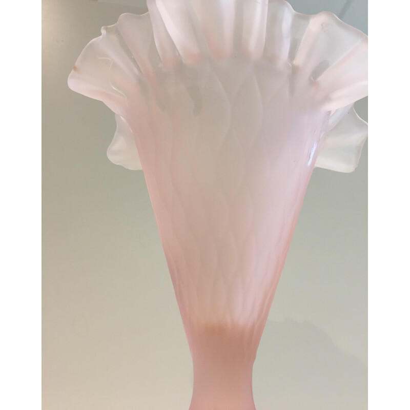Vintage Corolle vase in pink frosted glass, Italy 1980