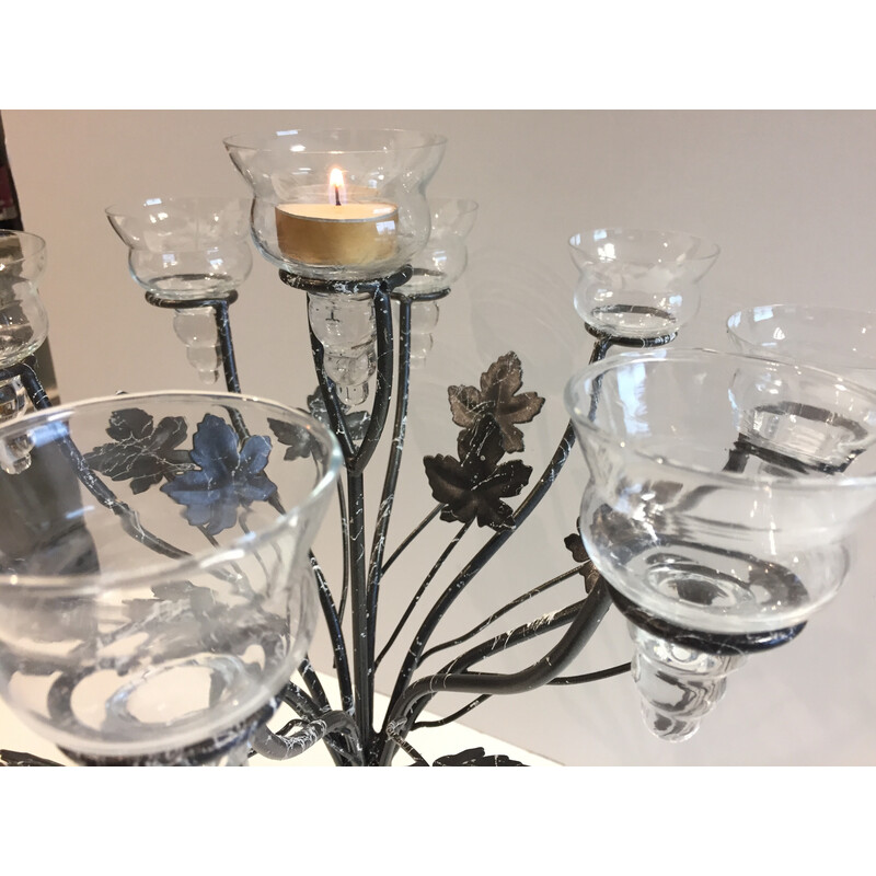 Vintage 9-light candlestick in glass and metal