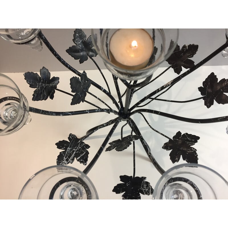 Candeliere vintage a 9 luci in vetro e metallo