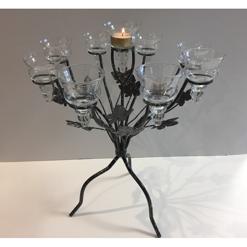Vintage 9-light candlestick in glass and metal