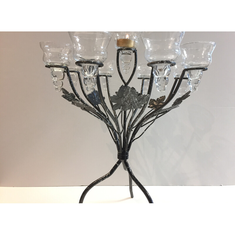 Candelabro vintage de 9 luces en vidrio y metal