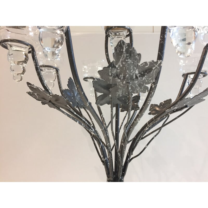 Candelabro vintage de 9 luces en vidrio y metal