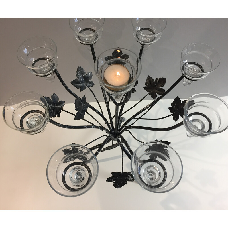 Candeliere vintage a 9 luci in vetro e metallo