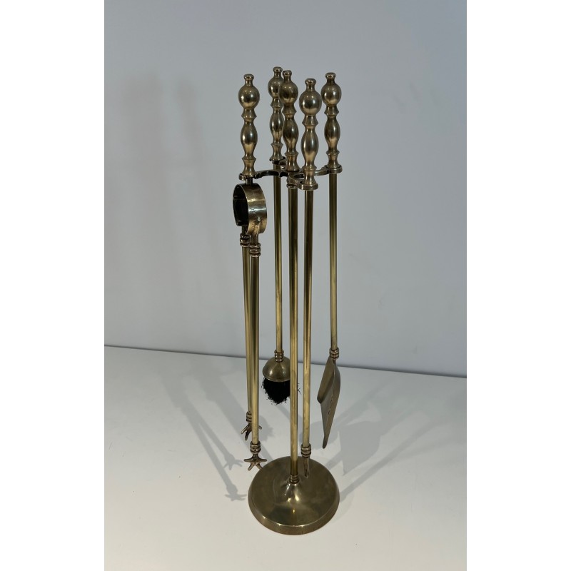 Vintage brass fire set, France 1970