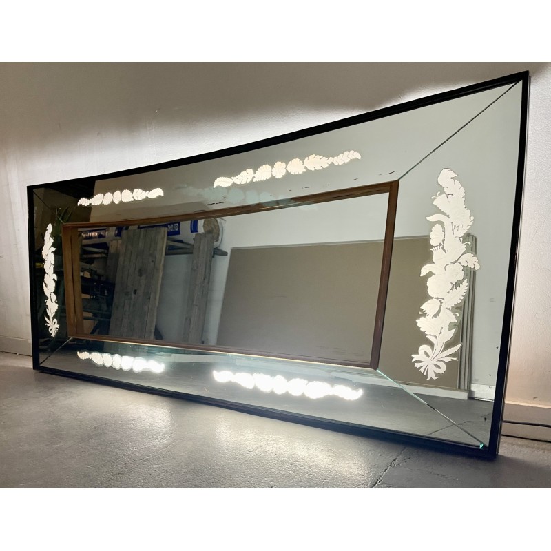 Miroir mural rectangulaire avec lumière LED et cadre en bois