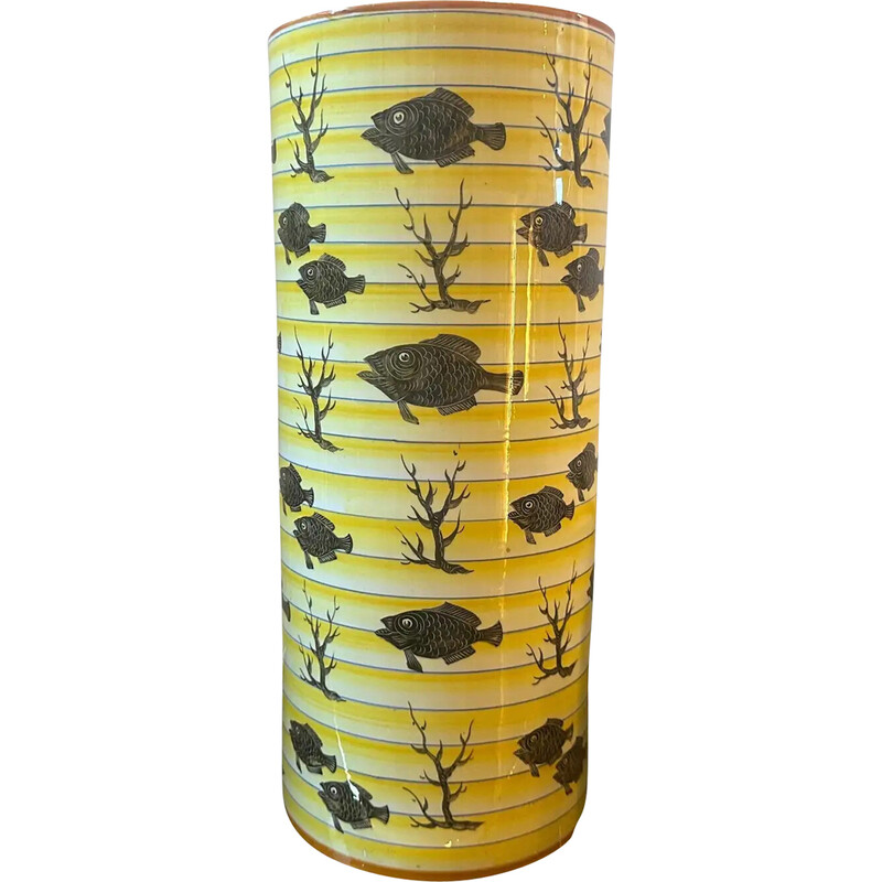 Vintage Art Deco vase in yellow and black ceramic for A.C.I., Italy 1937