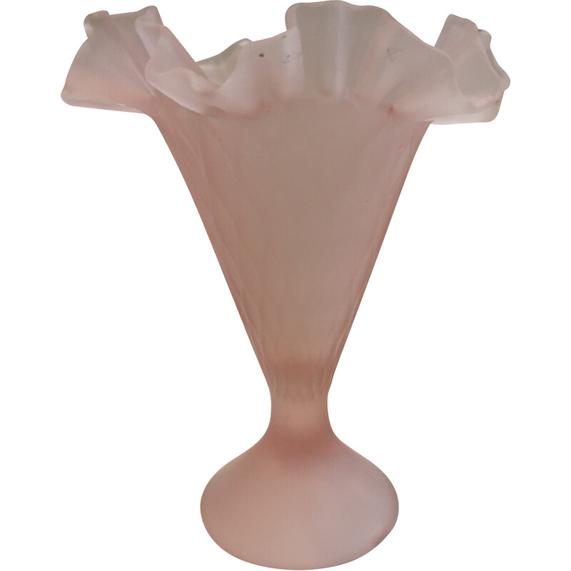 Vase vintage Corolle en verre givré rose, Italie 1980