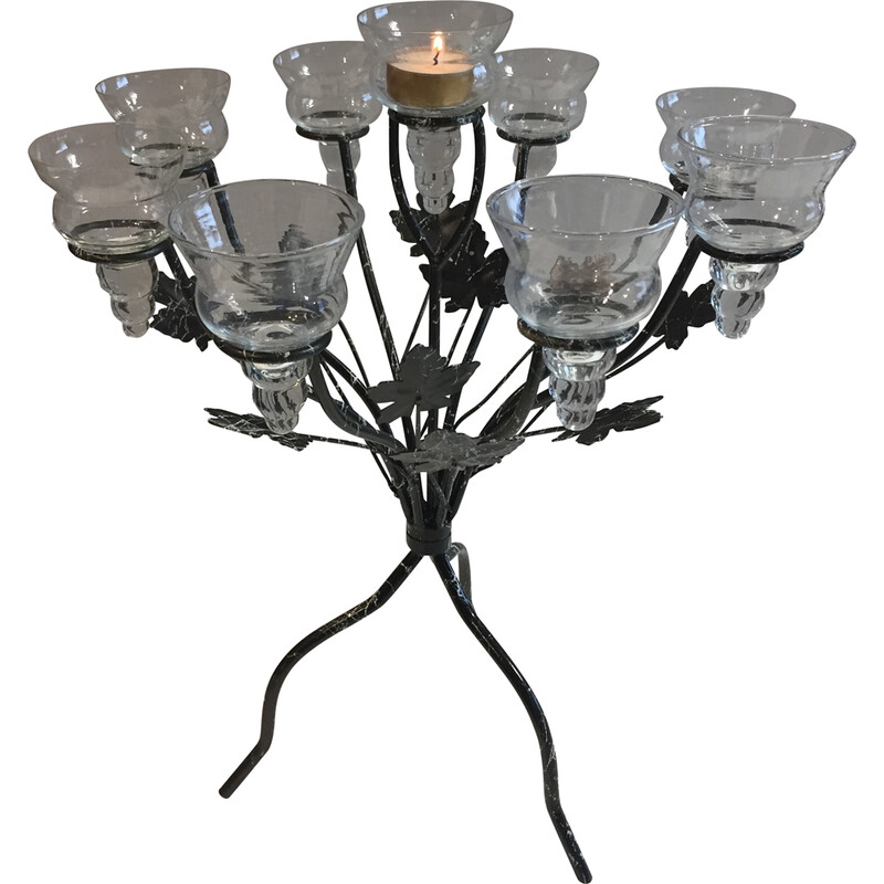 Vintage-Kerzenhalter mit 9 Lichtern aus Glas und Metall
