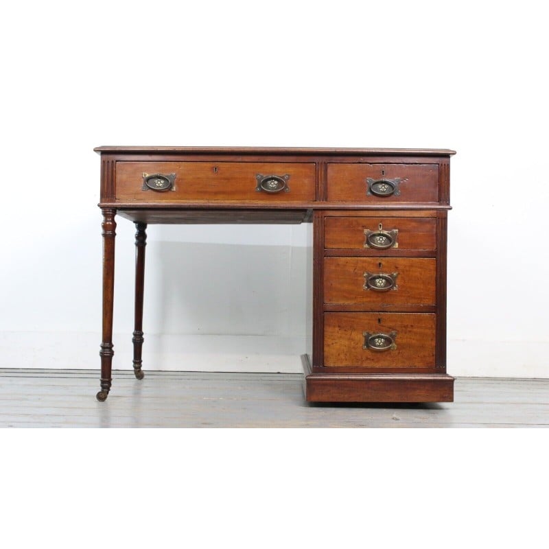 Vintage mahogany writing desk with 5 drawers, 1900