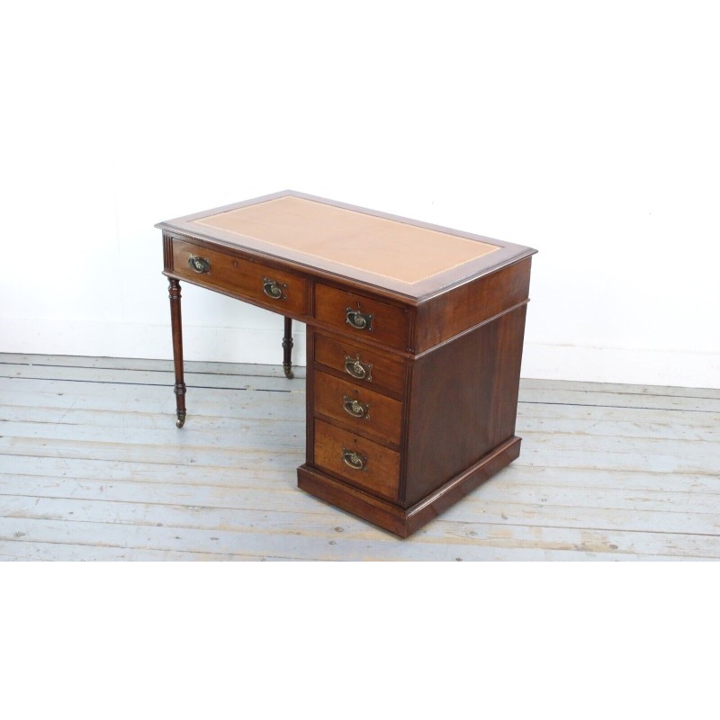 Vintage mahogany writing desk with 5 drawers, 1900