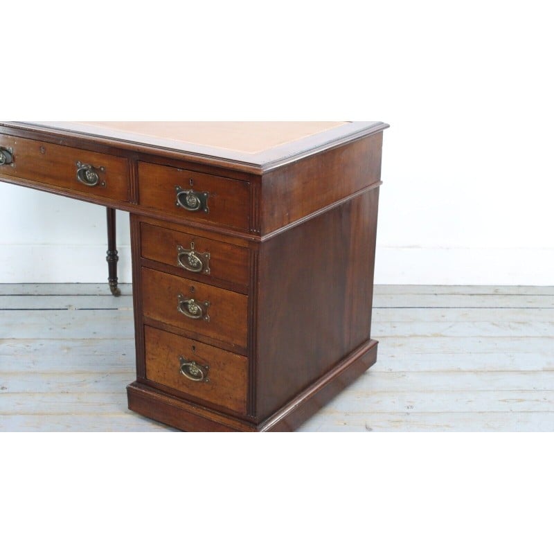 Vintage mahogany writing desk with 5 drawers, 1900
