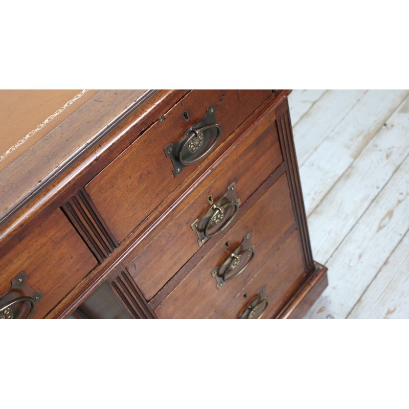 Vintage mahogany writing desk with 5 drawers, 1900