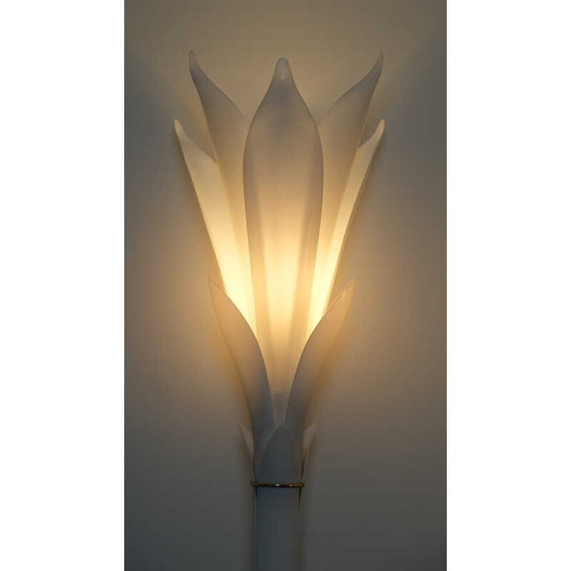 Lampadaire vintage Tulipe en perspex et laiton pour Rougier, Canada 1980