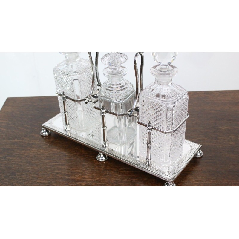 Vintage viktorianischen Silber Tantalus 3 Flasche Dekanter Set