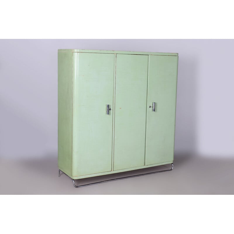 Vintage Bauhaus green chrome cabinet for Hynek Gottwald, Czechoslovakia 1930