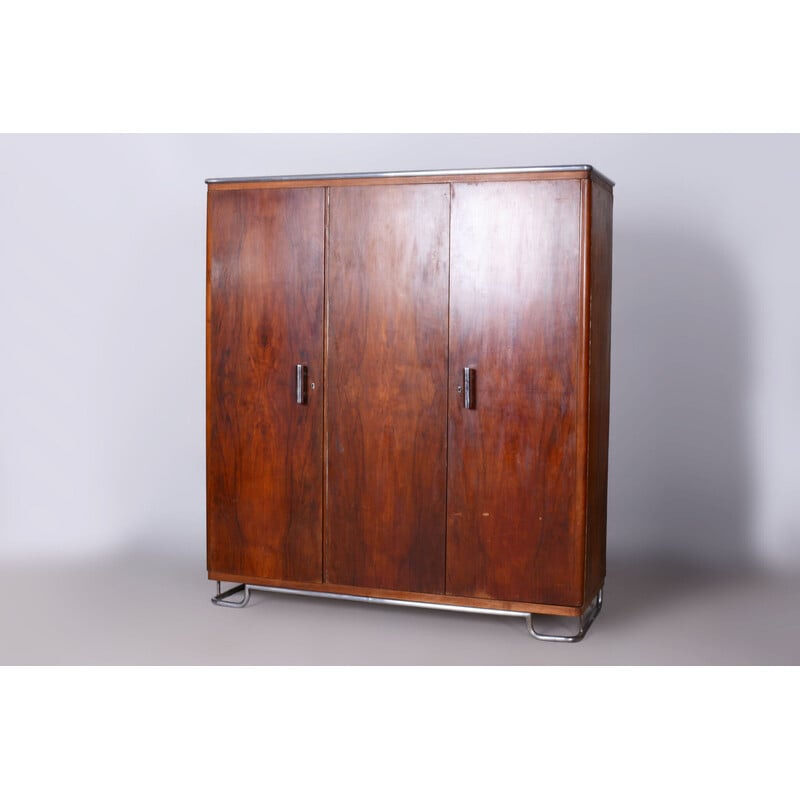 Vintage Bauhaus walnut and chrome cabinet by Hynek Gottwald, Czechoslovakia 1930