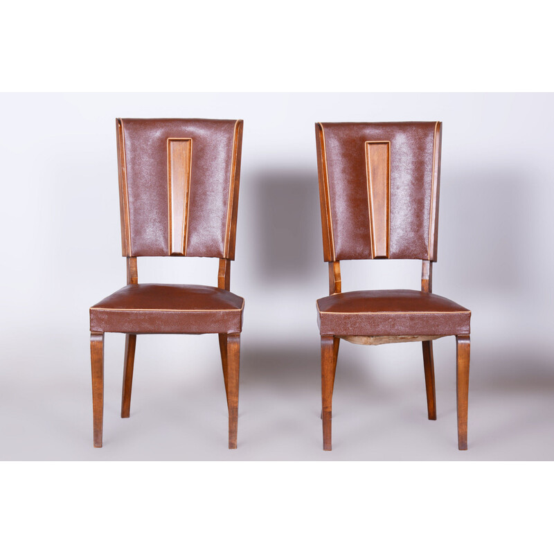 Pair of vintage Art Deco beech chairs by Jules Leleu, France 1920