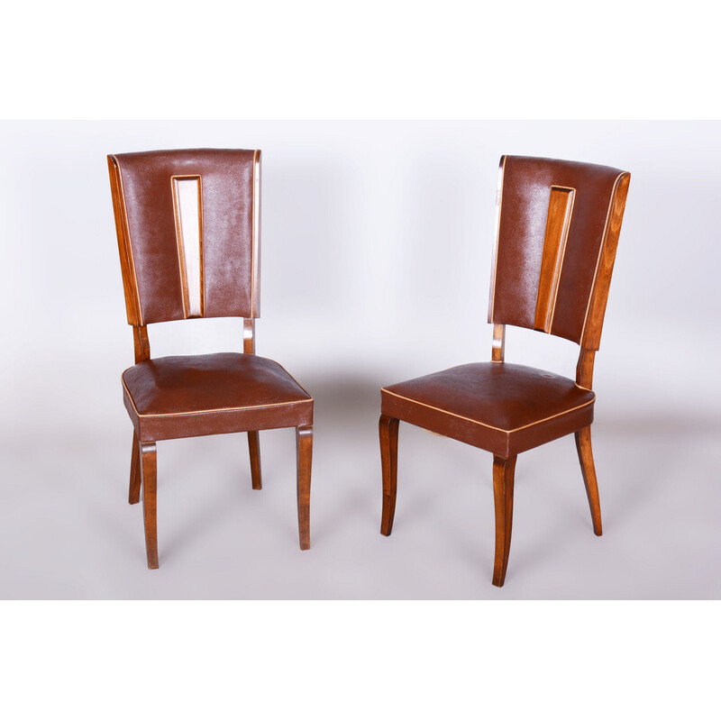 Pair of vintage Art Deco beech chairs by Jules Leleu, France 1920