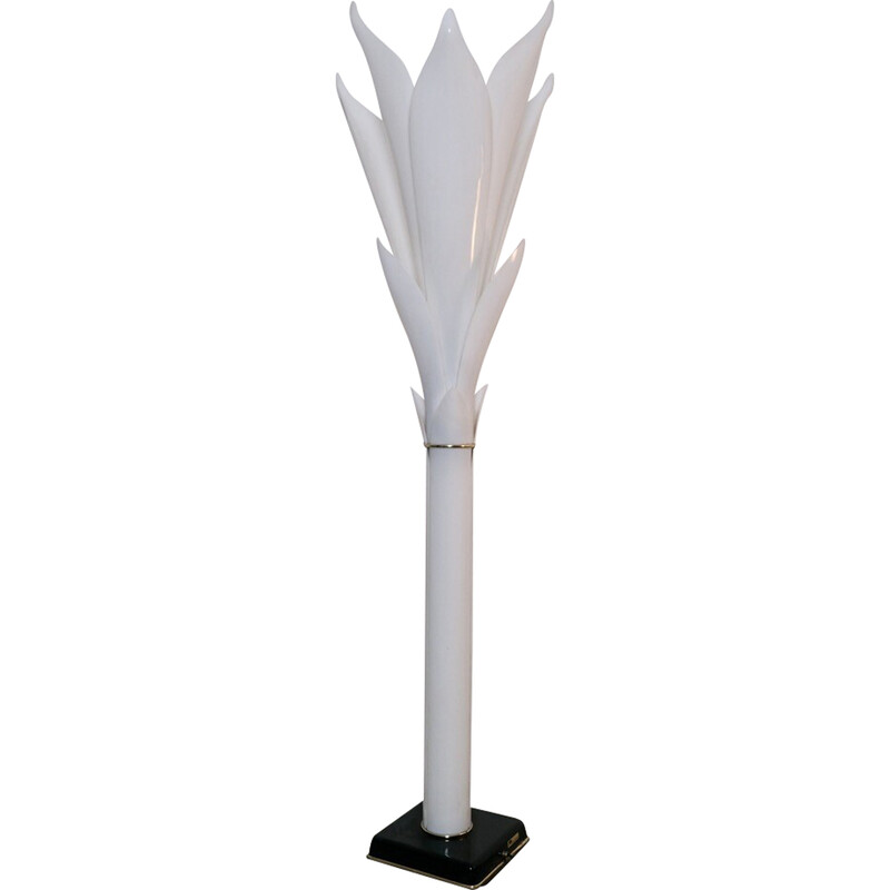 Lampadaire vintage Tulipe en perspex et laiton pour Rougier, Canada 1980