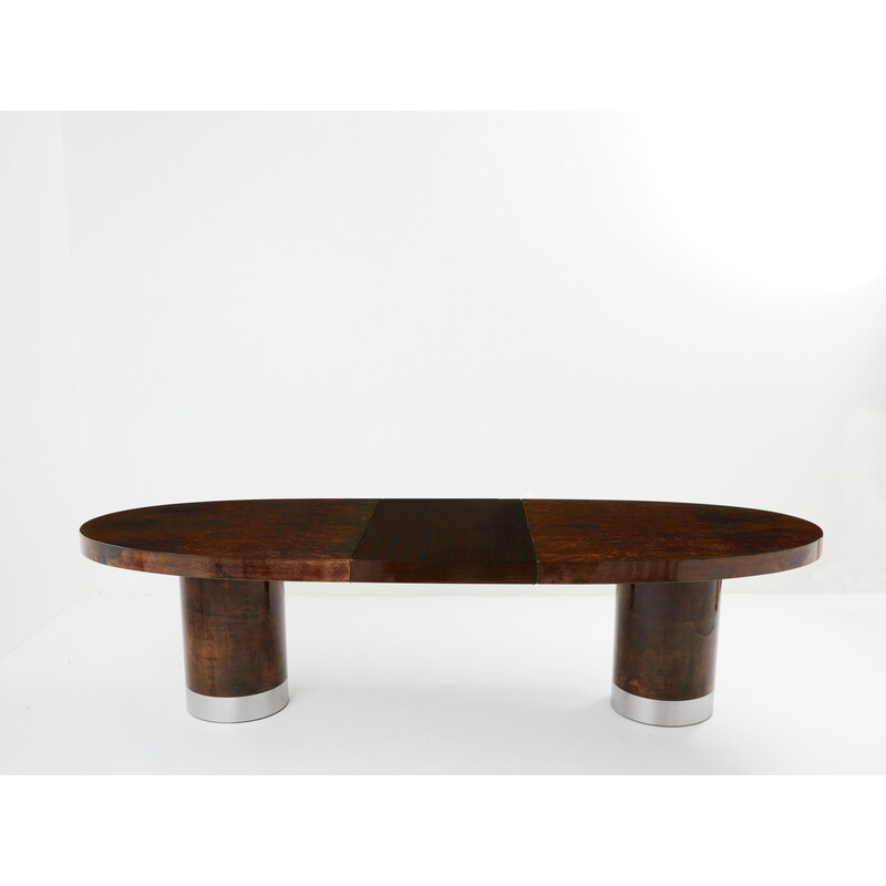 Vintage oval parchment and steel dining table by Aldo Tura, Italy 1960