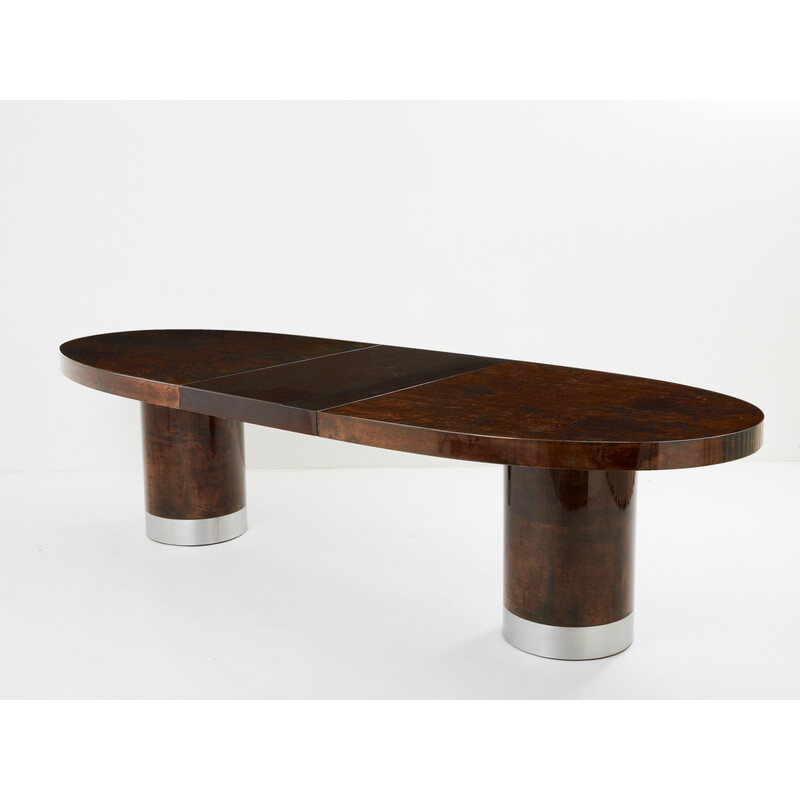 Vintage oval parchment and steel dining table by Aldo Tura, Italy 1960