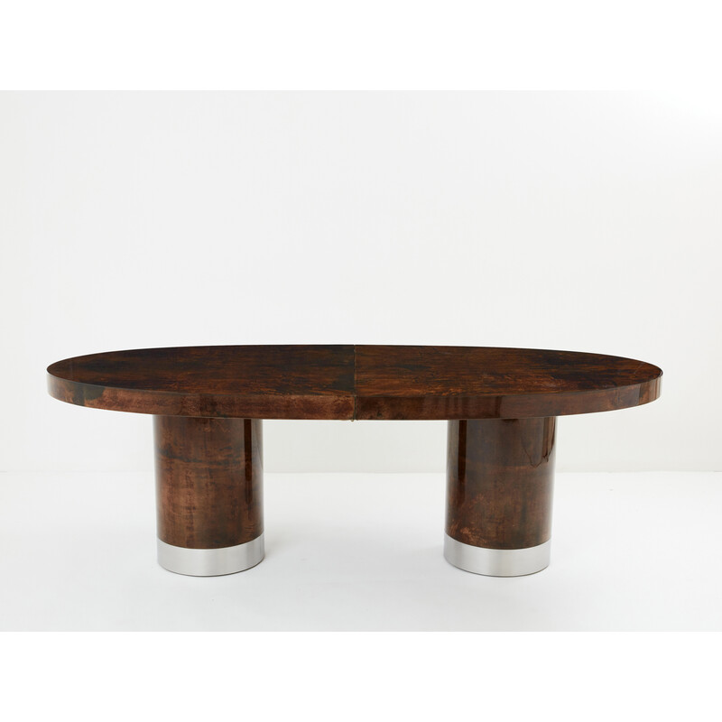 Vintage oval parchment and steel dining table by Aldo Tura, Italy 1960