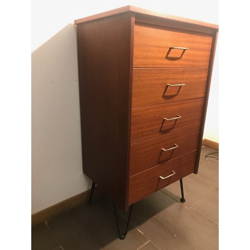 Vintage teak chest of drawers with 5 drawers