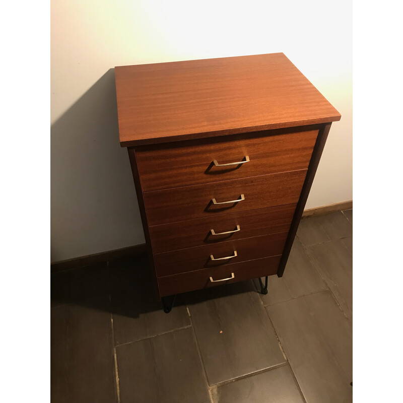 Vintage teak chest of drawers with 5 drawers