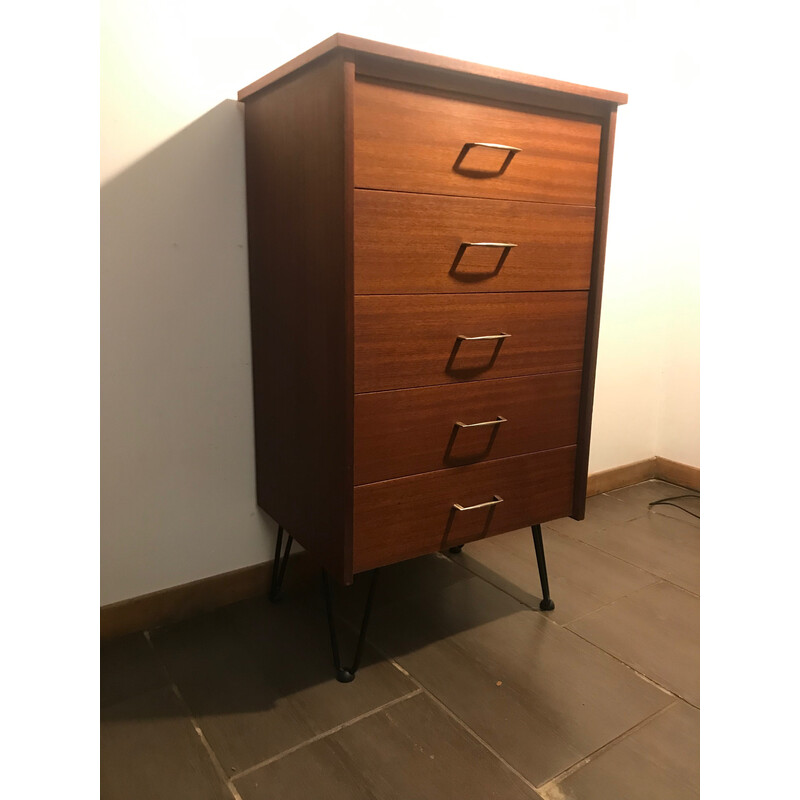 Vintage teak chest of drawers with 5 drawers