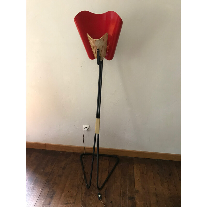 Lampadaire vintage en métal rouge, 1950