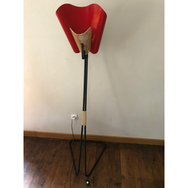 Lampadaire vintage en métal rouge, 1950