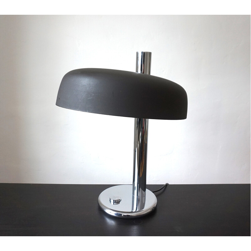 Vintage tafellamp model 7603 in bruin metaal van Heinz FW Stahl voor Hillebrand, Duitsland 1960