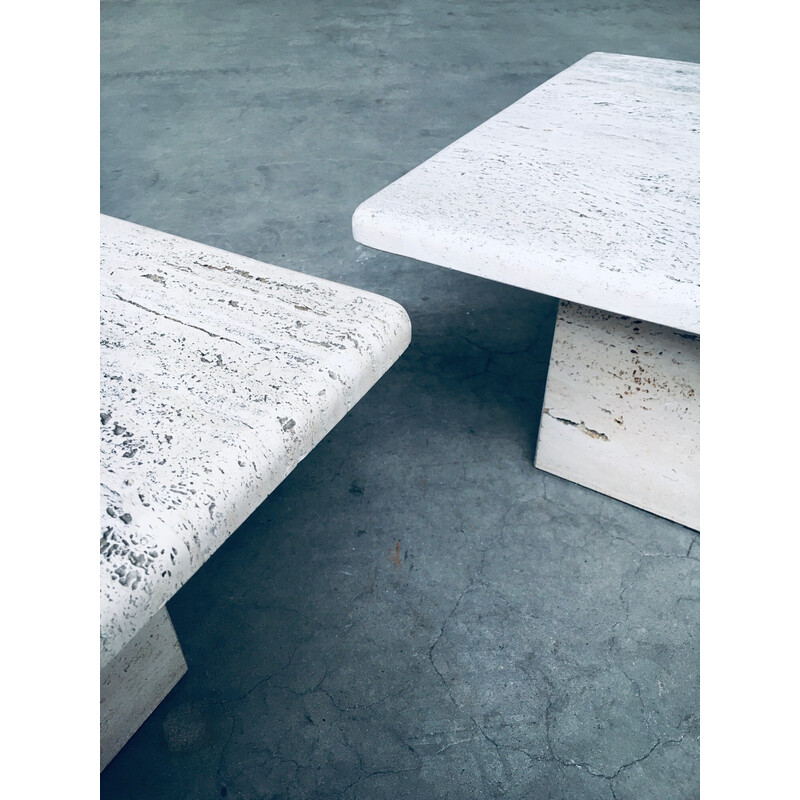 Pair of vintage square travertine side tables, Italy 1970