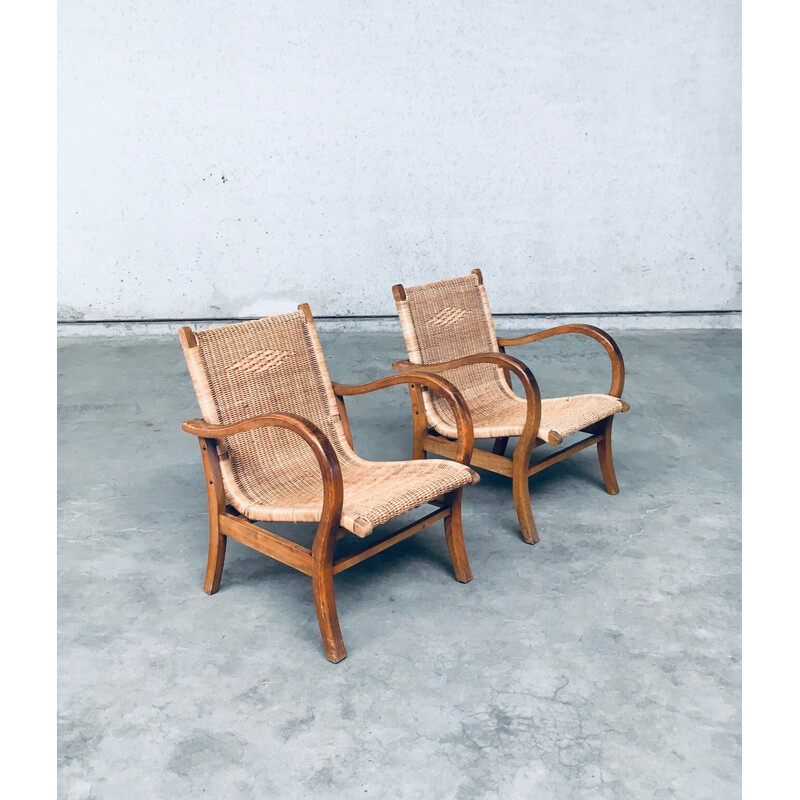 Paire de fauteuils vintage Bauhaus en bois de hêtre et rotin par Erich Dieckmann, Allemagne 1930