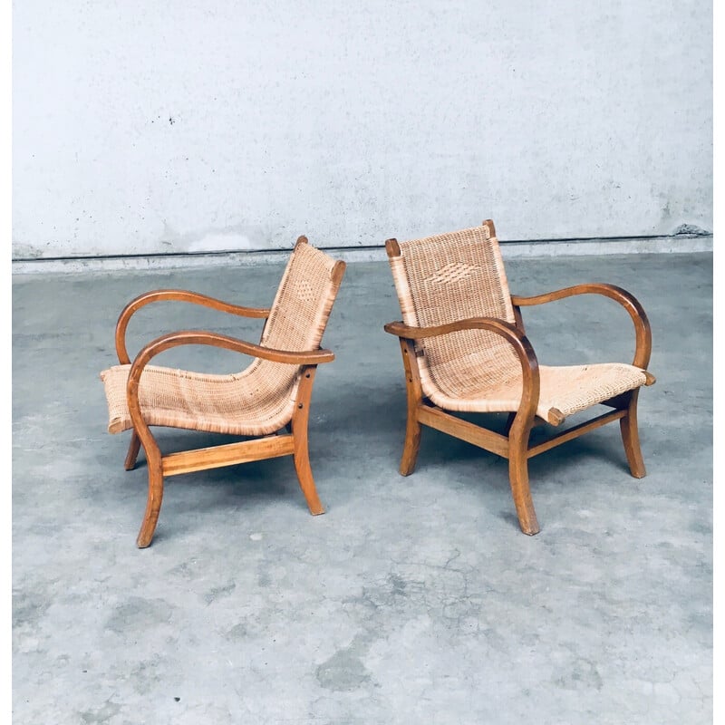 Paire de fauteuils vintage Bauhaus en bois de hêtre et rotin par Erich Dieckmann, Allemagne 1930