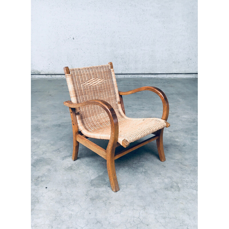 Paire de fauteuils vintage Bauhaus en bois de hêtre et rotin par Erich Dieckmann, Allemagne 1930