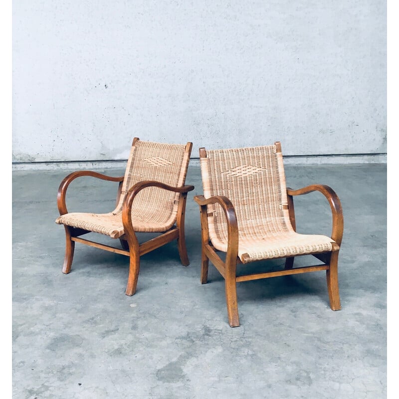 Paire de fauteuils vintage Bauhaus en bois de hêtre et rotin par Erich Dieckmann, Allemagne 1930