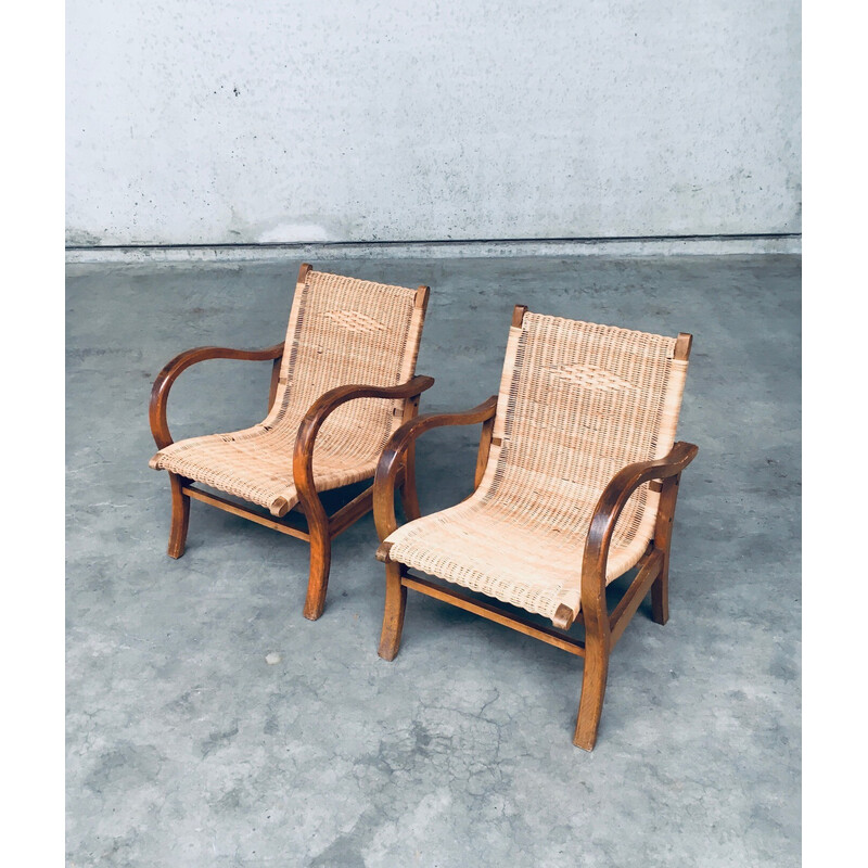 Paire de fauteuils vintage Bauhaus en bois de hêtre et rotin par Erich Dieckmann, Allemagne 1930