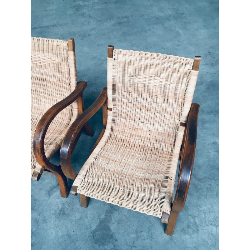 Pair of vintage Bauhaus armchairs in beech wood and rattan by Erich Dieckmann, Germany 1930