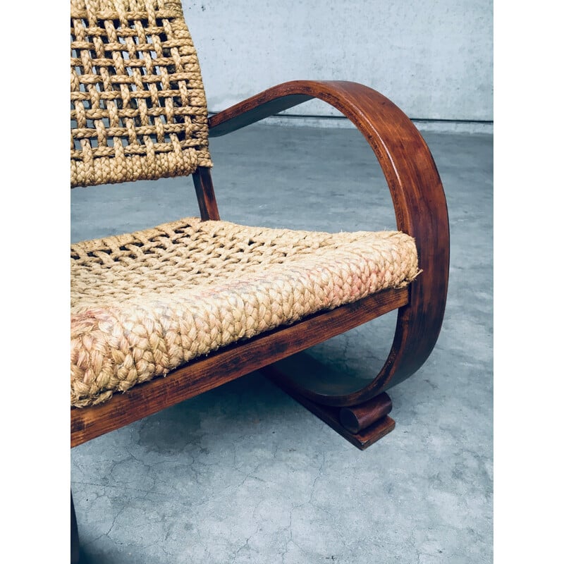 Fauteuil vintage en corde d'Audoux Minet et Frida Minet pour Vibo Vesoul, France 1930