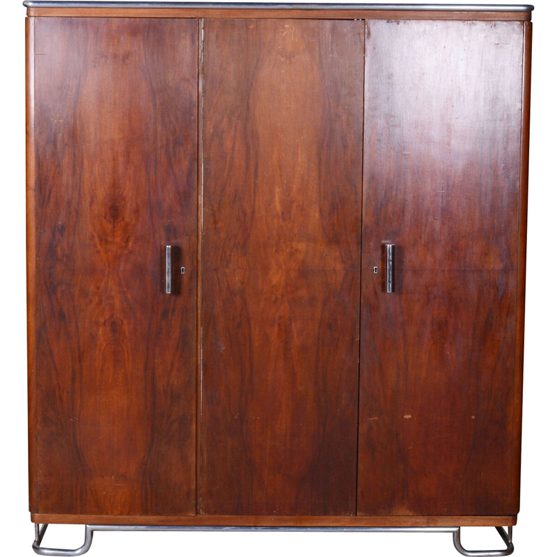 Vintage Bauhaus walnut and chrome cabinet by Hynek Gottwald, Czechoslovakia 1930